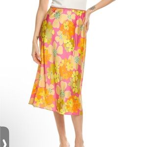 Flora Bea Nyc Salim Silk Midi Skirt In Pink Aqua Bella Size S NWT